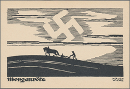 Ansichtskarten: Propaganda: K. ALEX WILKE. "Morgenröte". Hakenkreuz über Pflügendem Bauern. Kunstver - Parteien & Wahlen