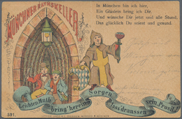 Ansichtskarten: Vorläufer: 1881, MÜNCHEN, Rathauskeller Mit Münchner Kindl, Kolorierte Vorläuferkart - Zonder Classificatie