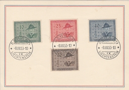 Liechtenstein Timbres Scoutisme Sur Carte 1953 - Brieven En Documenten