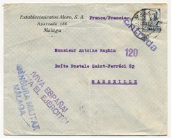 Enveloppe Depuis Magala, 1938 - Griffe "ENTRADA" + "Viva Espana Viva El Ejercito" + Censura Militar Malaga" + Vignette - Storia Postale