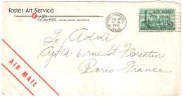 ETATS UNIS Los Angeles California Letter Cancel 10 2 1958 15 Cents Foster Art Service Air Mail To France - Covers & Documents