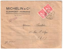 CLERMONT FERRAND Puy De Dôme Lettre Entête MICHELIN 50c Paix Rouge Ob 1940 - Brieven En Documenten