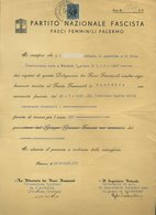 273 1936 ,FASCI FEMMINILI DI PALERMO  CERTIFICATO DI ISCRIZIONE AI FASCI FEMMINILI DI BAGHERIA - Historical Documents