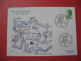 Lettre  1988 -  75 è Tour De France * Hommage à Jacques Anquetil  - Correspondance Philatélique - Cachets Commémoratifs