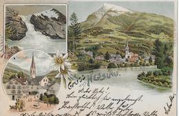 GRUSS AUS NESSLAU → Sehr Schöne Mehrbild-Lithokarte Anno 1899 - Nesslau