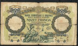 ALBANIA P7 20 FRANGA 1939 FINE TEARS HOLES VG - Albanië