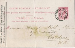 31431. Entero Postal Provado, Privat Card TOURNAI Station (Belgien) 1892 - Buoni Risposta Internazionali (Coupon)