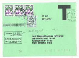 Date Dépassée Sur Correspondance-réponse - 1980 - Taxée à 3,20 Frs - Talence Pour Bordeaux - 1960-.... Briefe & Dokumente