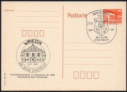 DDR 1987 Postkarte Mit Privatem Zudruck Mit SoSt. 1313 WRIEZEN , 650 Jahre Stadtrecht - Cartes Postales Privées - Oblitérées