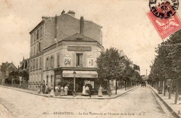 Delcampe - 95. CPA. ARGENTEUIL. La Rue Nationale Et L'avenue De La Gare. Biére De L'espérance. 1904. - Argenteuil