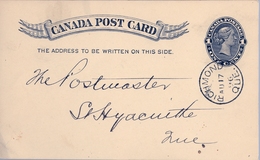 1896 , CANADÁ , ENTERO POSTAL CIRCULADO , RICHMOND - ST. HYACINTHE , LLEGADA AL DORSO. - 1860-1899 Reinado De Victoria