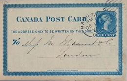 1877 , CANADÁ , ENTERO POSTAL  CIRCULADO , HAMILTON - LONDRES , LLEGADA AL DORSO - 1860-1899 Regering Van Victoria