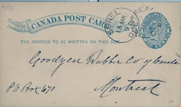 1890 , CANADÁ , ENTERO POSTAL  CIRCULADO , SOREL - MONTREAL , LLEGADA - 1860-1899 Reinado De Victoria