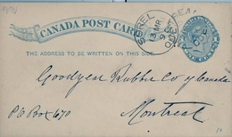 1890 , CANADÁ , ENTERO POSTAL  CIRCULADO , SOREL - MONTREAL , LLEGADA - 1860-1899 Reign Of Victoria