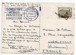 1962--Griffe Horizontale Ou Linéaire "CHARLEVILLE" Sur Tp Polonais Sur Cpsm  TATRY ( Pologne)--cachet  ZAKOPANE - Handstempels
