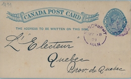 1891 , CANADÁ , ENTERO POSTAL  CIRCULADO , ST. NORBERT - QUEBEC - 1860-1899 Règne De Victoria