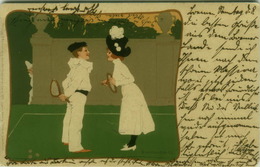 B. WENNERBERG SIGNED ART NOUVEAU POSTCARD  - COUPLE & TENNIS - 1900s (BG98) - Wennerberg, B.