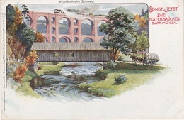 Litho AK Elstertalbrücke Sonst Jetzt Eisenbahn Barthmühle Pöhl Jocketa Trieb Liebau Steinsdorf Jössnitz Röttis Vogtland - Pöhl