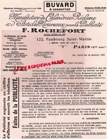 75- PARIS- PAPETERIE RARE BUVARD F. ROCHEFORT -122 FAUBOURG SAINT MARTIN-MANUFACTURE CALENDRIERS PUBLICITE - Papeterie