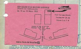 Facture Avec Vignette Salon Machine Agricole Versailles 1953 / MOTO STANDARD / Allemagne BUBIGEN - 1950 - ...