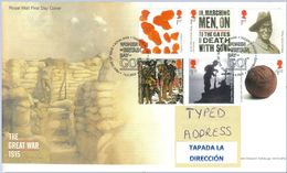 GROSSBRITANNIEN GRANDE BRETAGNE GB 2015 W.W.I - SOLDIERS-POPPY SET 6V FDC SG 3711-16 MI 3739-3744 YT 4157-62 SC 3404-09 - 2011-2020 Decimal Issues