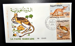 MOROCCO MARRUECOS  MAROC TIMBRES  ENVELOPPE  FDC  COVER   PREMIER JOUR LA FAUNE MAROCAINE ANIMAUX 1984 - Marruecos (1956-...)