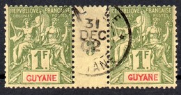 !!! PRIX FIXE : GUYANE, PAIRE DU N°42 AVEC MILLESIME 3 OBLITEREE - Used Stamps