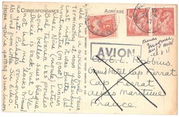 PARIS Carte Postale 1,50 F Iris Yv 652 Ob 24 6 1947 Taxe 3F St Jean Cap Ferrat Inconnu Texte EROTIQUE En Anglais AVION?? - Brieven En Documenten