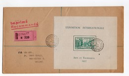 !!! PRIX FIXE : LETTRE RECO DE CONAKRY TARIF IMPRIME, AFFRANCHIE BLOC FEUILLET EXPOSITION 1937 - Storia Postale