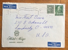 HOTEL NORGE BERGEN - NORWAY  Busta Con 25 O.+ 1 K.  SU  Busta PAR AVION  PER GLI U.S.A IN DATA  3/7/67 - Lettres & Documents