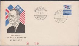 1958. Flag. 3,50 Kr. REYKJAVIK 16. IX. 63. VICE-PRESIDENT LYNDON B. JOHNSON IN ICELAN... (Michel 327) - JF310163 - Briefe U. Dokumente