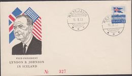 1958. Flag. 3,50 Kr. REYKJAVIK 16. IX. 63. VICE-PRESIDENT LYNDON B. JOHNSON IN ICELAN... (Michel 327) - JF310164 - Cartas & Documentos