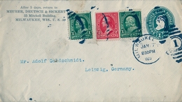 1903 ESTADOS UNIDOS , SOBRE ENTERO POSTAL CIRCULADO , MILWAUKEE - LEIPZIG , FR. COMPLEMENTARIO , LLEGADA - 1901-20