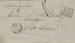 1864- Enveloppe  " Steamer Anglais "  Taxe 16 D Tampon Marque G  B / 1f 60 C  Pour Bordeaux - Maritime Post