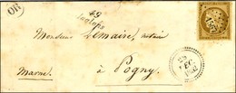 PC 1567 / N° 1 Bistre Brun Cursive 49 / Jallons Sur Lettre Locale Pour Pogny Dateur B 1852. - TB. - R. - 1849-1850 Cérès