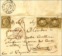 Grille / N° 1 Paire (1 Ex Def) + 1 Ex (def) Càd Rouge OUTREMER / BASTIA 28 JUIL. 51 Sur Lettre Adressée Par La Voie Des  - 1849-1850 Cérès