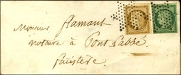 Etoile / N° 1 + 2 Vert Foncé (les 2 Ex Belles Marges) Sur Lettre Territoriale Pour Pont L'Abbé. Au Verso, Càd De Départ  - 1849-1850 Cérès