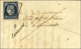 Grille / N° 4 Belles Marges Cursive 9 / Lesmont Sur Lettre Avec Texte Pour Bar Sur Aude. Au Verso, Càd D'arrivée. 1851.  - 1849-1850 Cérès