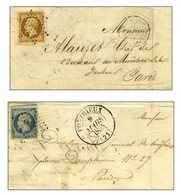 PC 2539 / N° 10 Càd T 13 PONTRIEUX (21) 9 MARS 1854 Sur Lettre Pour Paris Réexpédiée Localement, Au Verso Etoile / N° 9  - 1852 Luigi-Napoleone