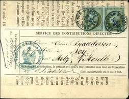 Càd T 15 Bleu CHATILLON-S-SEINE 20 / N° 11 (1 Ex Pd) Sur Imprimé Complet Sous Bande Pour Scy Près Metz (Moselle). Au Ver - 1853-1860 Napoleone III