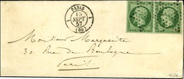 Etoile / N° 12 Paire Vert Foncé Càd 1 PARIS 1 (60) Sur Lettre Locale. 1857. - SUP. - 1853-1860 Napoleon III