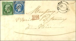 PC 1442 / N° 12 (leg Def) + 14 Càd T 15 GRASSE (78) 23 DEC. 58 Sur Lettre Avec Texte Adressée Au Tarif Frontalier à Nice - 1853-1860 Napoléon III.