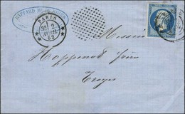 Càd ** PARIS ** / N° 14 à Côté Cercle De Points Sur Lettre Pour Troyes. 1862. Rare Inversion Du Càd Et Cercle De Points. - 1853-1860 Napoleon III