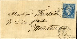 Càd NIZZA MARA / N° 14 Sur Lettre Pour Menton, Au Verso Càd Sarde MENTONE. 1860. - TB / SUP. - R. - 1853-1860 Napoléon III.