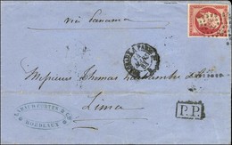 Losange BP 1 / N° 17 A Rose Vif Càd BORDEAUX A PARIS Sur Lettre Pour Lima. 1863. - TB. - R. - 1853-1860 Napoleone III