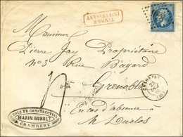 GC 846 / N° 22 Càd T 15 CHAMBERY (88) Sur Lettre Insuffisamment Affranchie Pour Grenoble. Au Recto, Griffe Rouge Encadré - 1862 Napoleon III