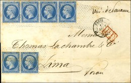 Roulette De Pointillés / N° 22 Paire (pli) + Bande De 4 Càd PARIS (60) Sur Lettre Pour Lima. 1863. - TB. - R. - 1862 Napoleone III