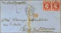 Etoile 1 / N° 32 Paire Càd PARIS / PL. DE LA BOURSE Sur Lettre 2 Ports Pour Rio De Janeiro. 1871. - TB. - 1863-1870 Napoleon III Gelauwerd