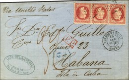 Etoile 1 / N° 32 (bande De 3, 1 Ex. Infime Def) Càd PARIS / PL. DE LA BOURSE Sur Lettre Légèrement Incomplète Pour La Ha - 1863-1870 Napoleon III Gelauwerd