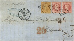 GC 532 / N° 32 (2) + 38 Càd BORDEAUX (32) Sur Lettre 2 Ports Pour Valparaiso Via Magellan, Au Recto Taxe 25 Rouge Pour L - 1863-1870 Napoleon III Gelauwerd